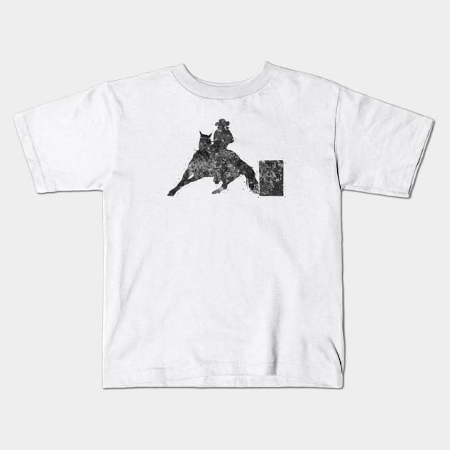 Barrel racing rider black and white Kids T-Shirt by Yahya Art